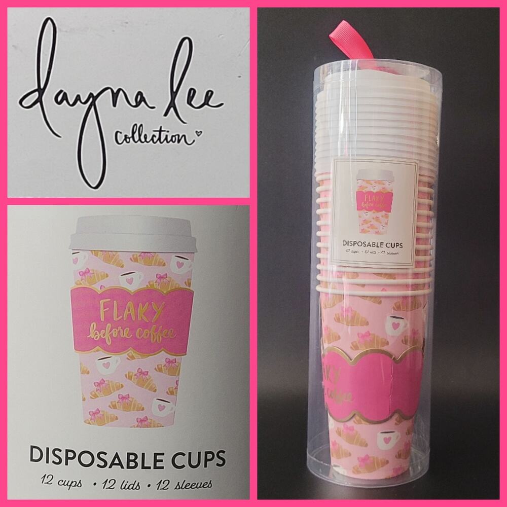 Dayne Lee Collection Powder Pink Croissant Bows Coquette Disposable Cups NIP‎